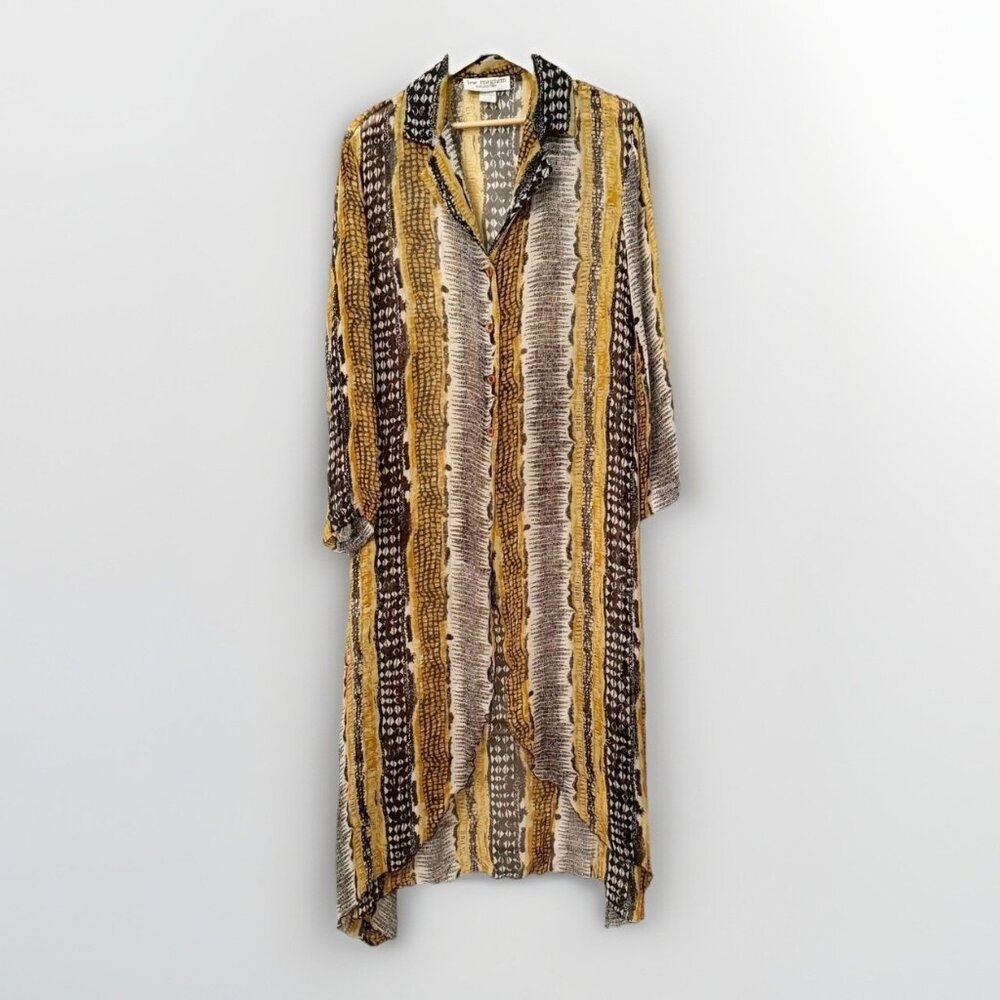 VTG Lew Magram Collection Semi Sheer Tribal Button Front Duster Dress 16 Boho